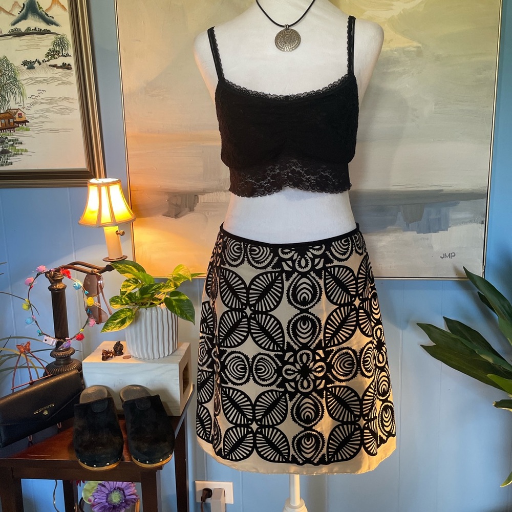 Max Studio Cream and Black Asymmetrical Skirt